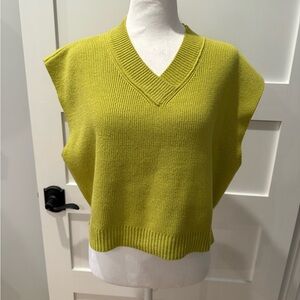 Free People Chartreuse V-Neck Sweater Vest